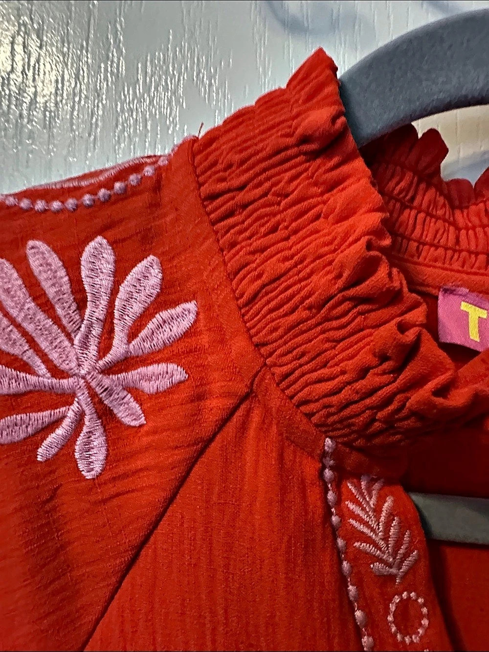 THML Orange with Pink Floral Embroidered Blouse in Women’s Size Medium - Picture 6 of 8